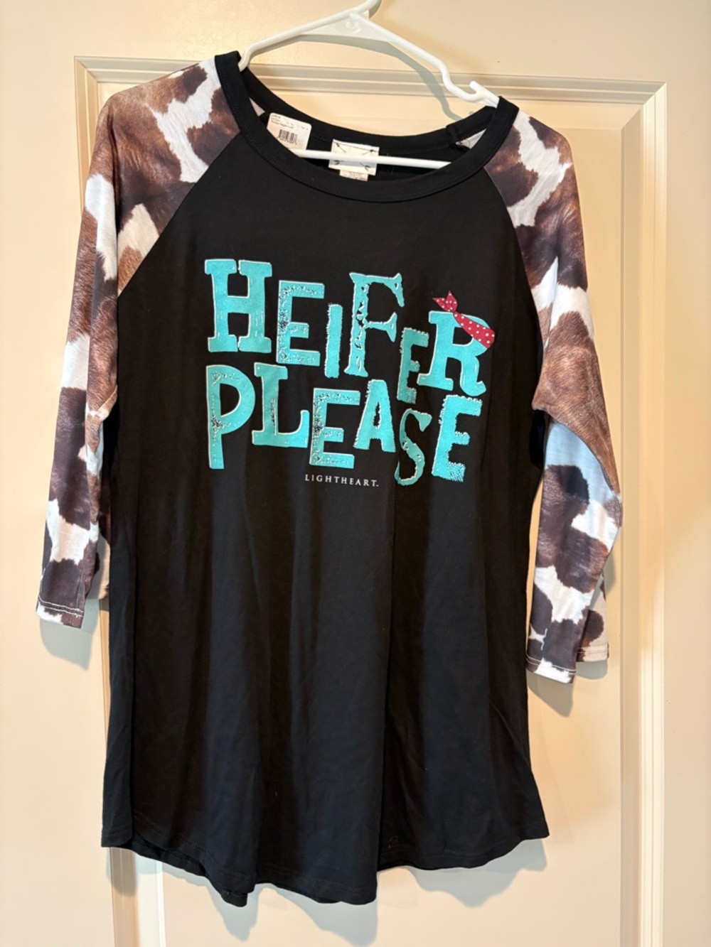 Women's Black Long-Sleeve Raglan Top with Turquoise Graphic